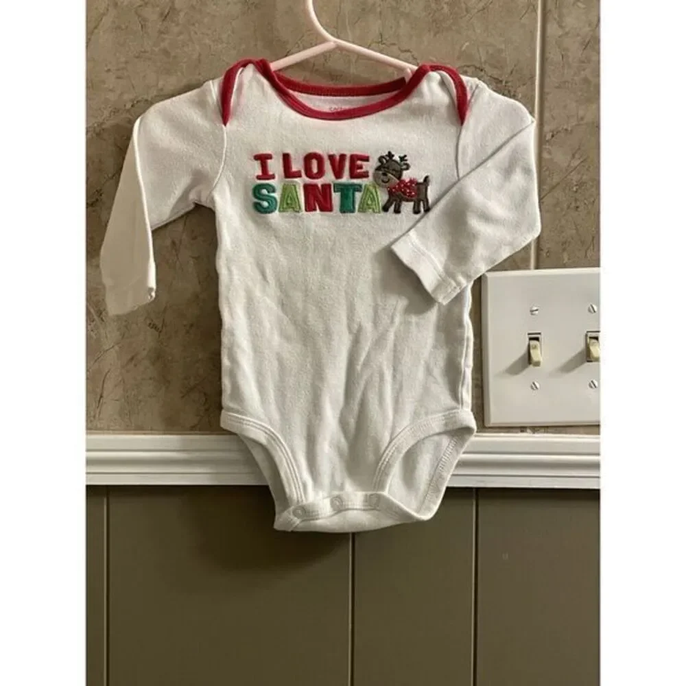 Carter's White Bodysuit I Love Santa‎ Baby Size 6 M